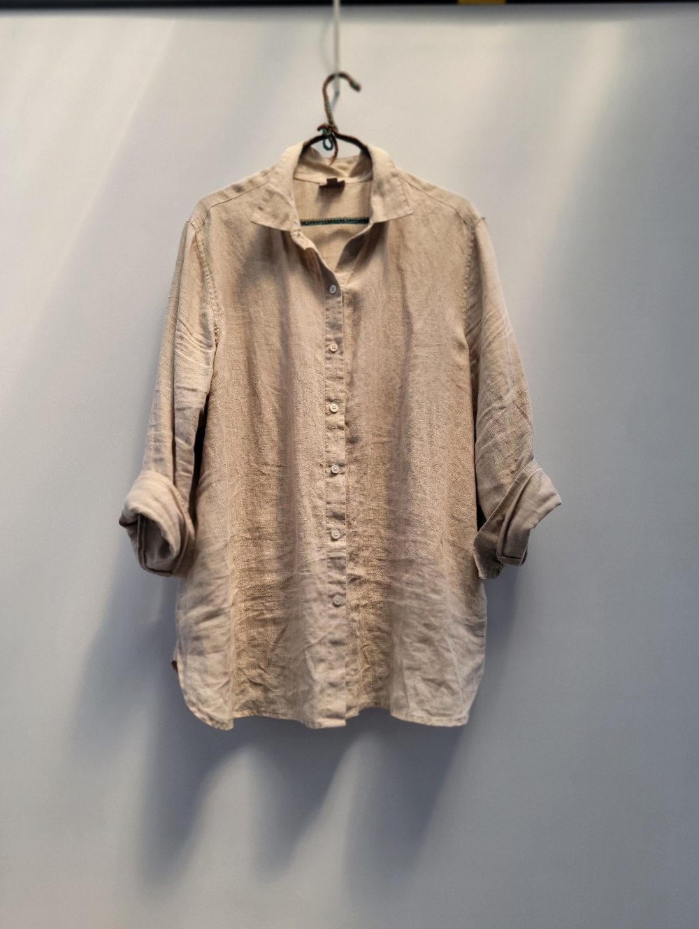 J.Jill Beige Linen Boyfriend Shirt Size Large Relaxed Fit Minimalist Resortwear